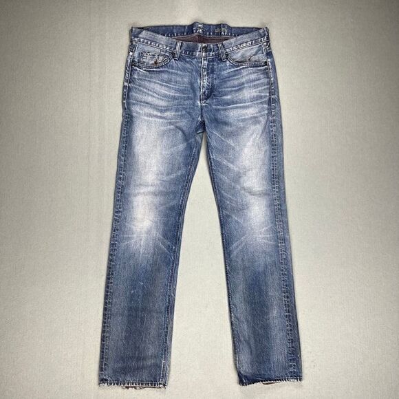7 Seven For All Mankind Jeans Mens 34x34 Slimmy Medium Wash Stretch Distressed - Picture 1 of 15